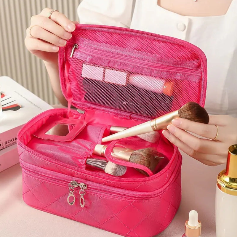 cosmetics toiletry bag open compartment - Black - Pink - Fuchsia