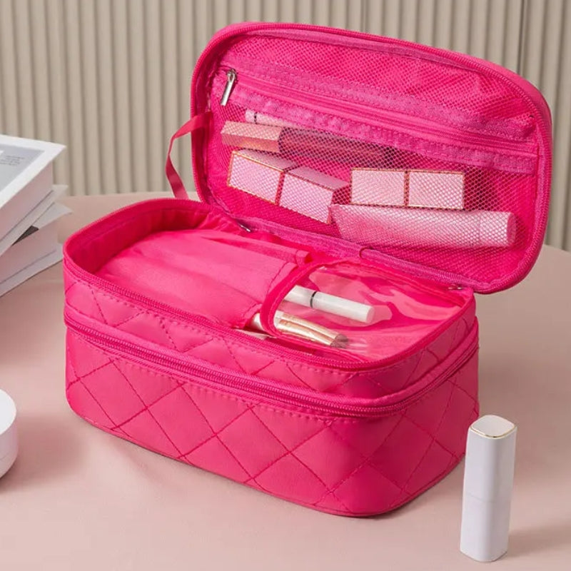 cosmetics toiletry bag open compartment - Black - Pink - Fuchsia