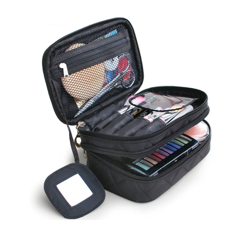 cosmetics toiletry bag open compartment - Black - Pink - Fuchsia