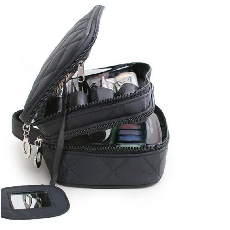 cosmetics toiletry bag open compartment - Black - Pink - Fuchsia