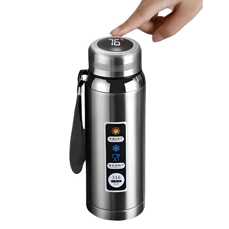 thermos with temperature close up temperature display - Grey - Gray - Red - Blue