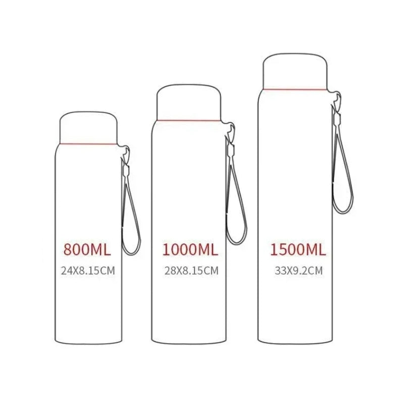 thermos with temperature three sizes aligned - Grey - Gray - Red - Blue