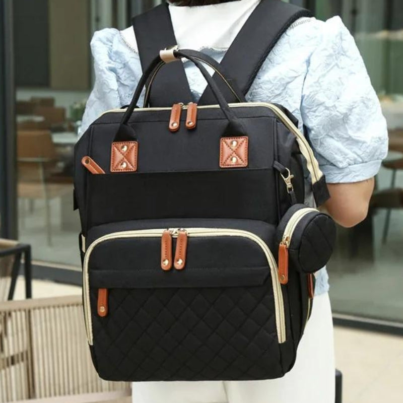 foldable baby changing bag leather details - Black - Pink