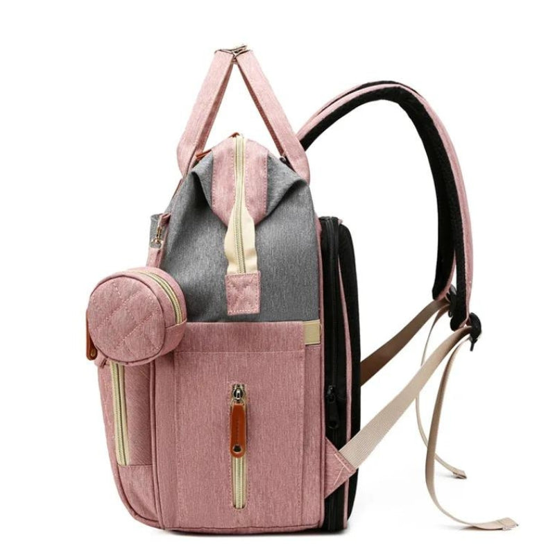 foldable baby changing bag pocket details - Black - Pink