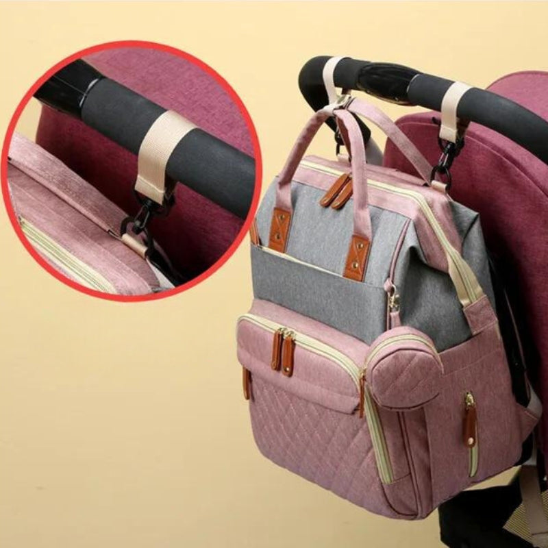 foldable baby changing bag attachment detail - Black - Pink