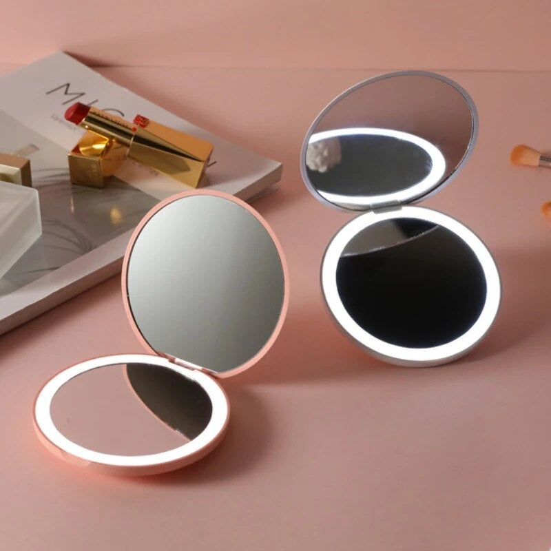 led magnifying pocket mirror - White - Pink
