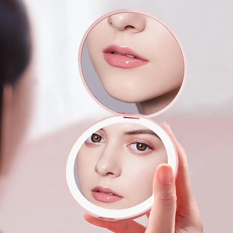 pocket mirror with led - White - Pink