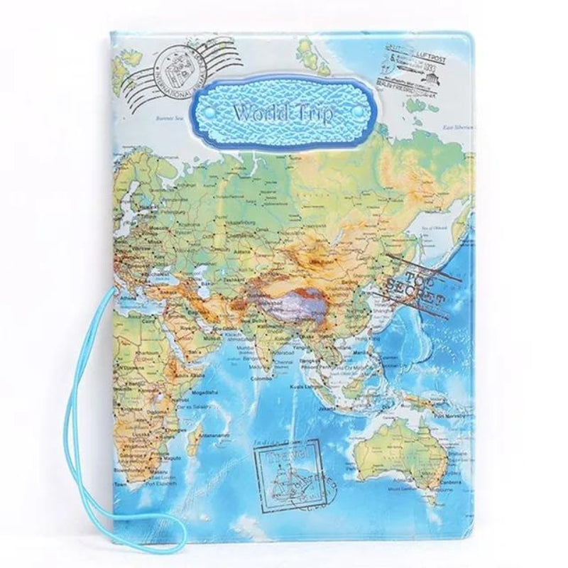 airplane passport protector - Sky Blue World Map