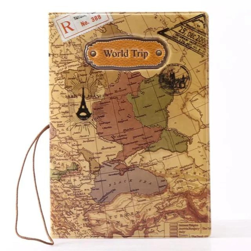 men's passport holder - Dark Brown World Map