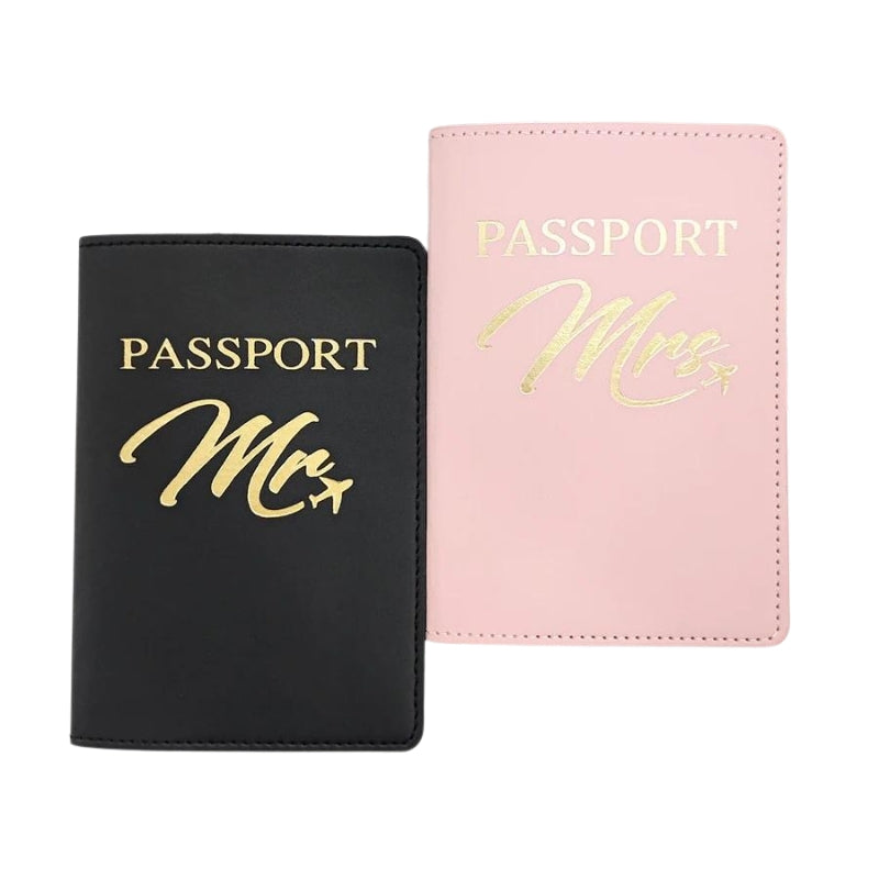 mr and mrs passport holder - Black and Pink Couple Set