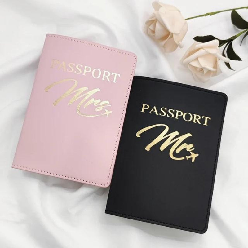 passport holder mr and mrs - Black and Pink Couple Set