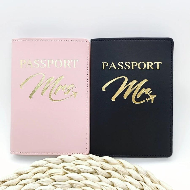 leather passport cover - Black and Pink Couple Set