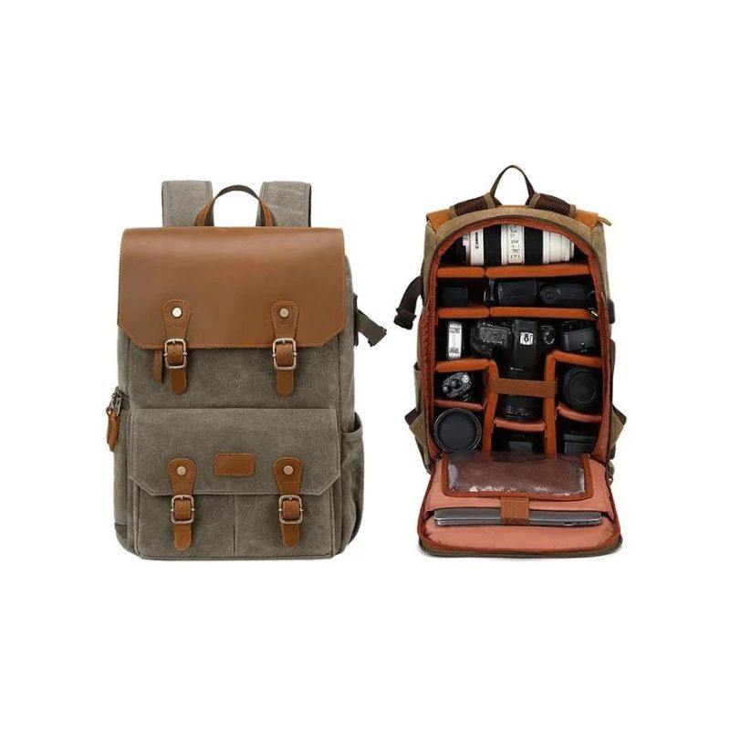 camera and portable laptop backpack - Green - Model 2