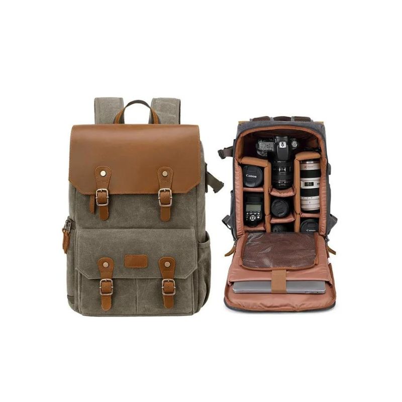 camera and laptop backpack - Green - Model 1