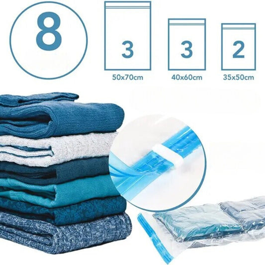 travel compression bag without vacuum - Set of 8 Pieces - 3: 50X70cm / 3: 40X60cm / 2: 35X50cm