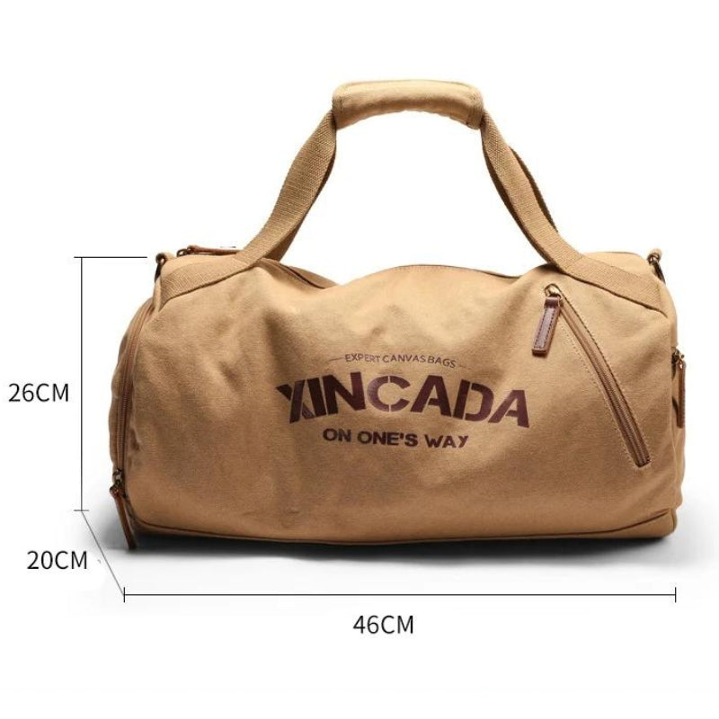 canvas travel bag close-up dimensions - Black - Beige