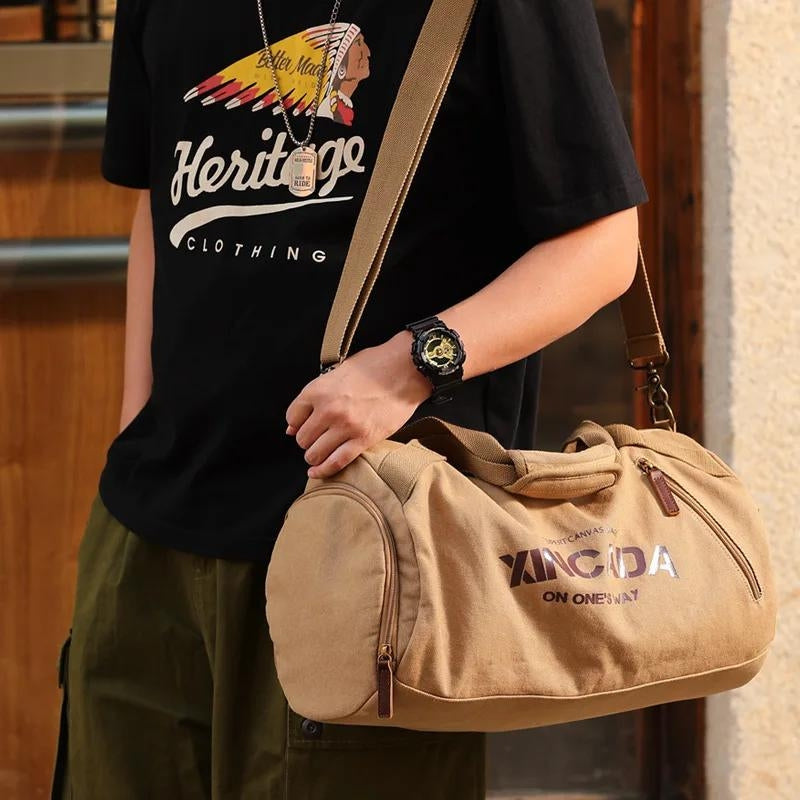 men's canvas travel bag - Black - Beige