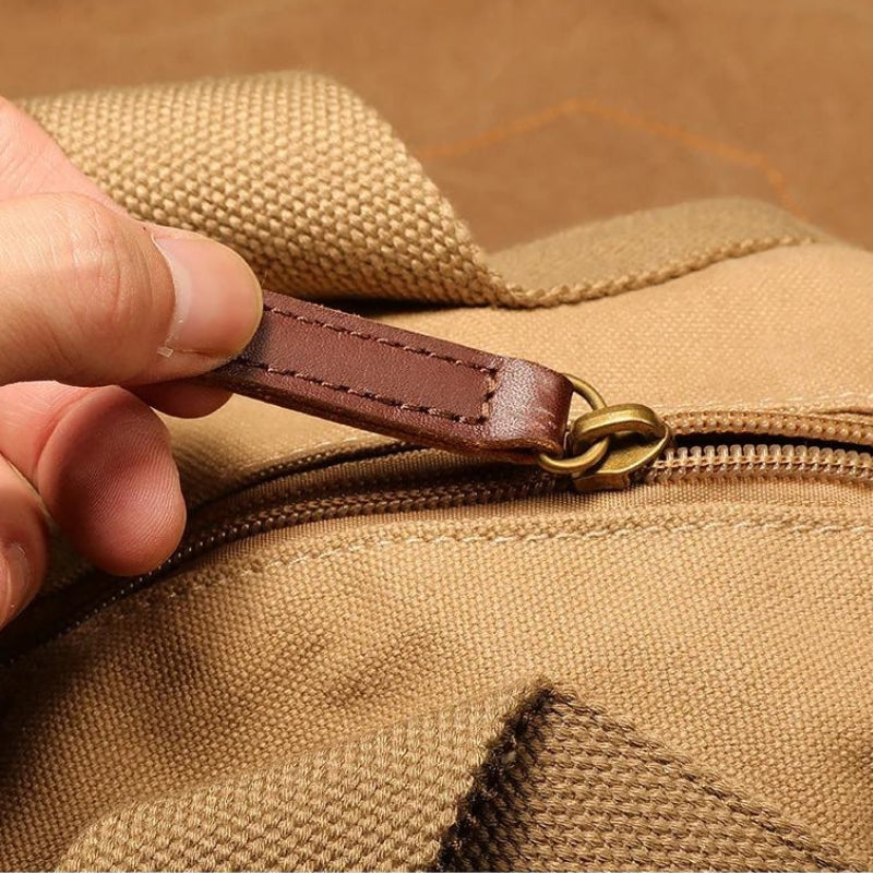 canvas travel bag close-up zip closure - Black - Beige