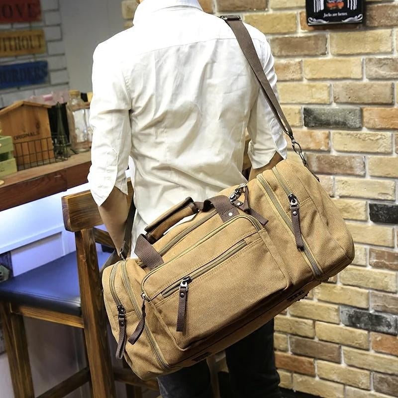 canvas travel bag for men - Coffee Brown - Green - Black - Dark Grey - Dark Gray - Beige