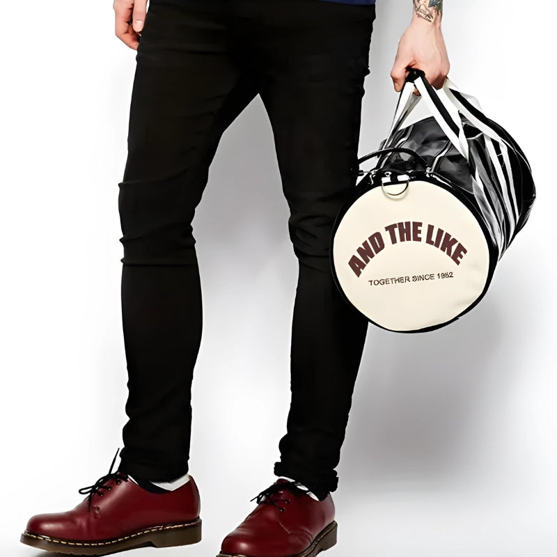 vintage men's pu sports bag - Black and White