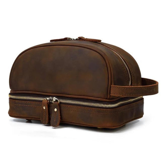 vintage leather toiletry bag for men - Brown - Model 1