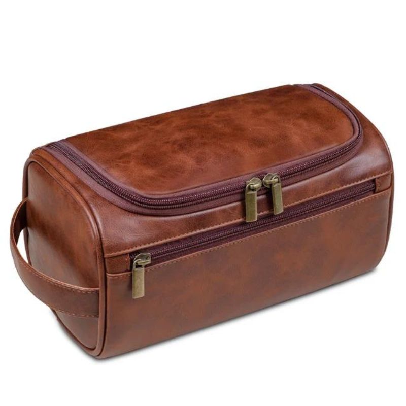 leather toiletry bag for men - Brown
