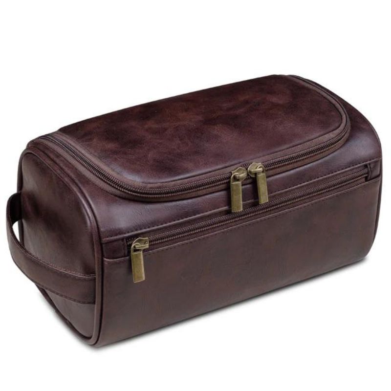 leather toiletry bag for men - Coffee Brown