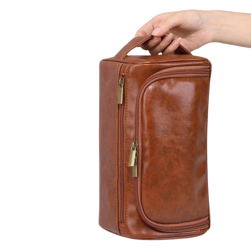 brown leather men's toiletry bag - Brown - Black - Light Brown - Coffee Brown
