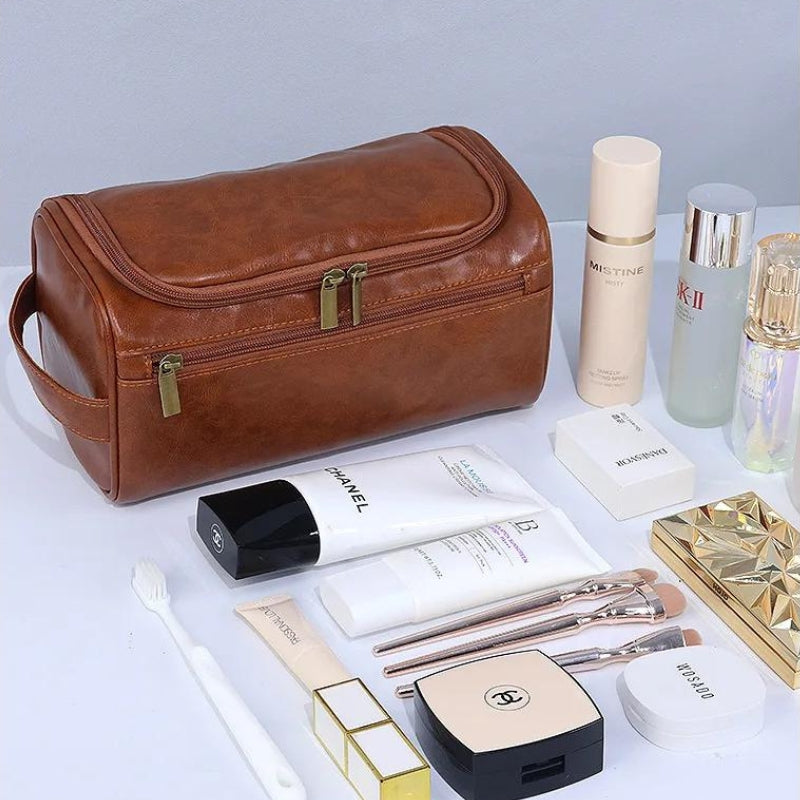 vintage leather toiletry bag for men - Brown - Black - Light Brown - Coffee Brown