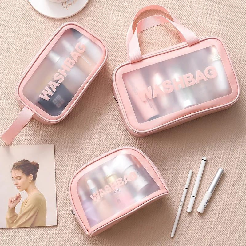 trousse transparente rose
