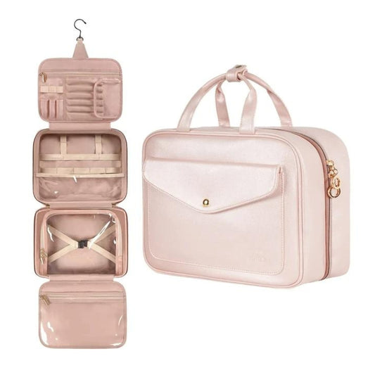 travel toiletry bag for women foldable - Pink