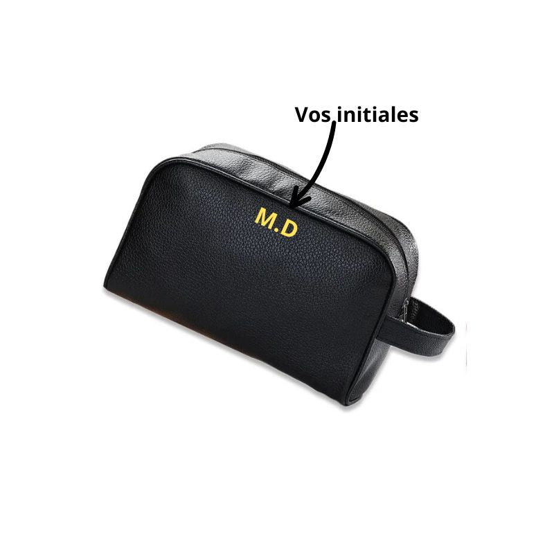 customizable leather toiletry pouch - Black - Customisable - Customizable