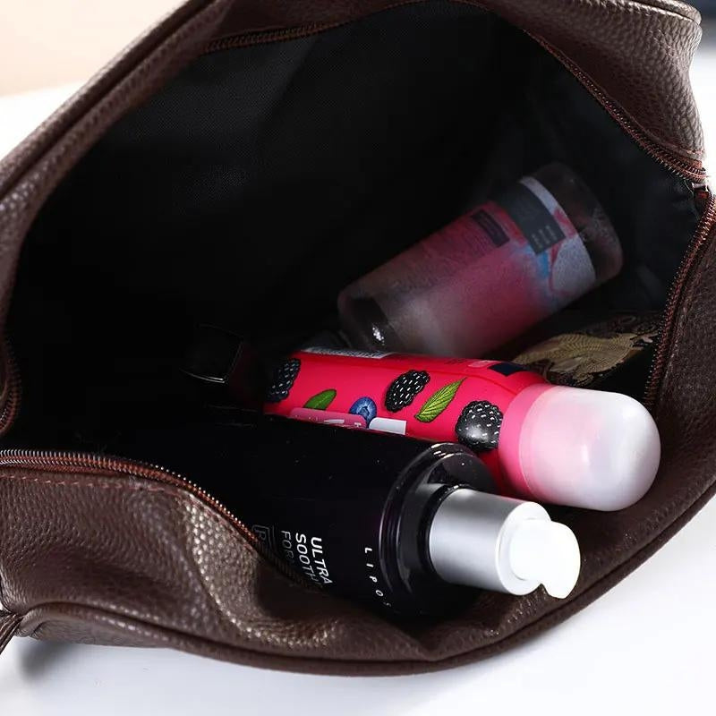 customizable leather men's toiletry bag - Black - Brown - Blue