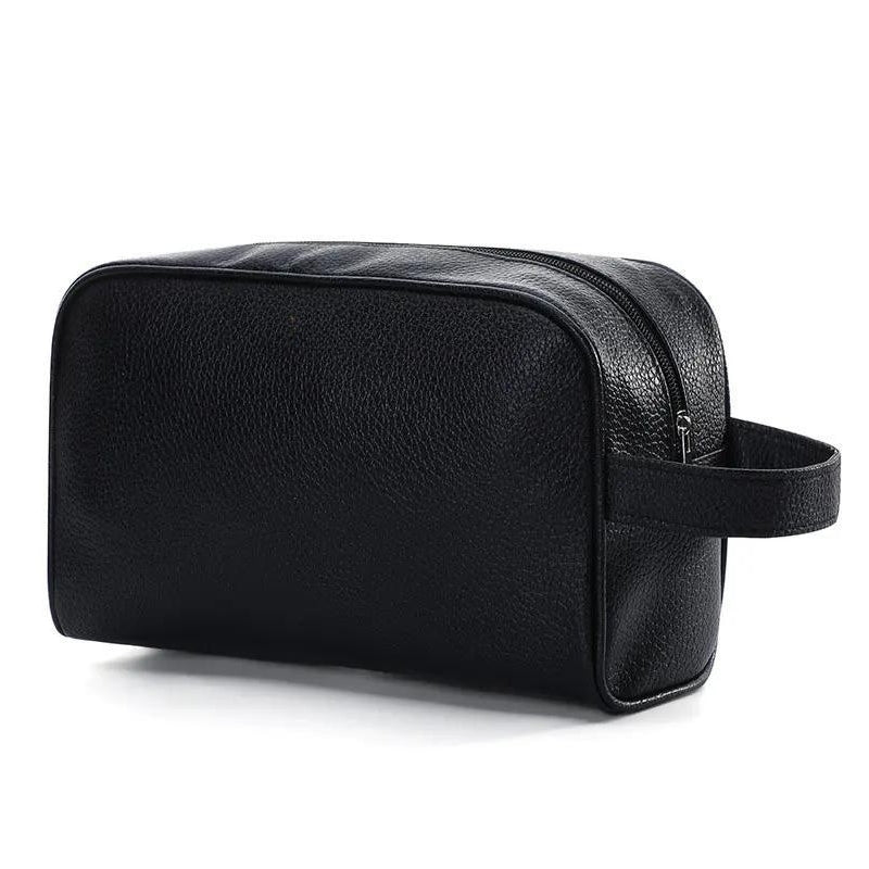 black leather toiletry pouch - Black - Non-customisable - Non-customizable